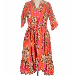 Vibrant Orange and Pink Tiger Midi Dress